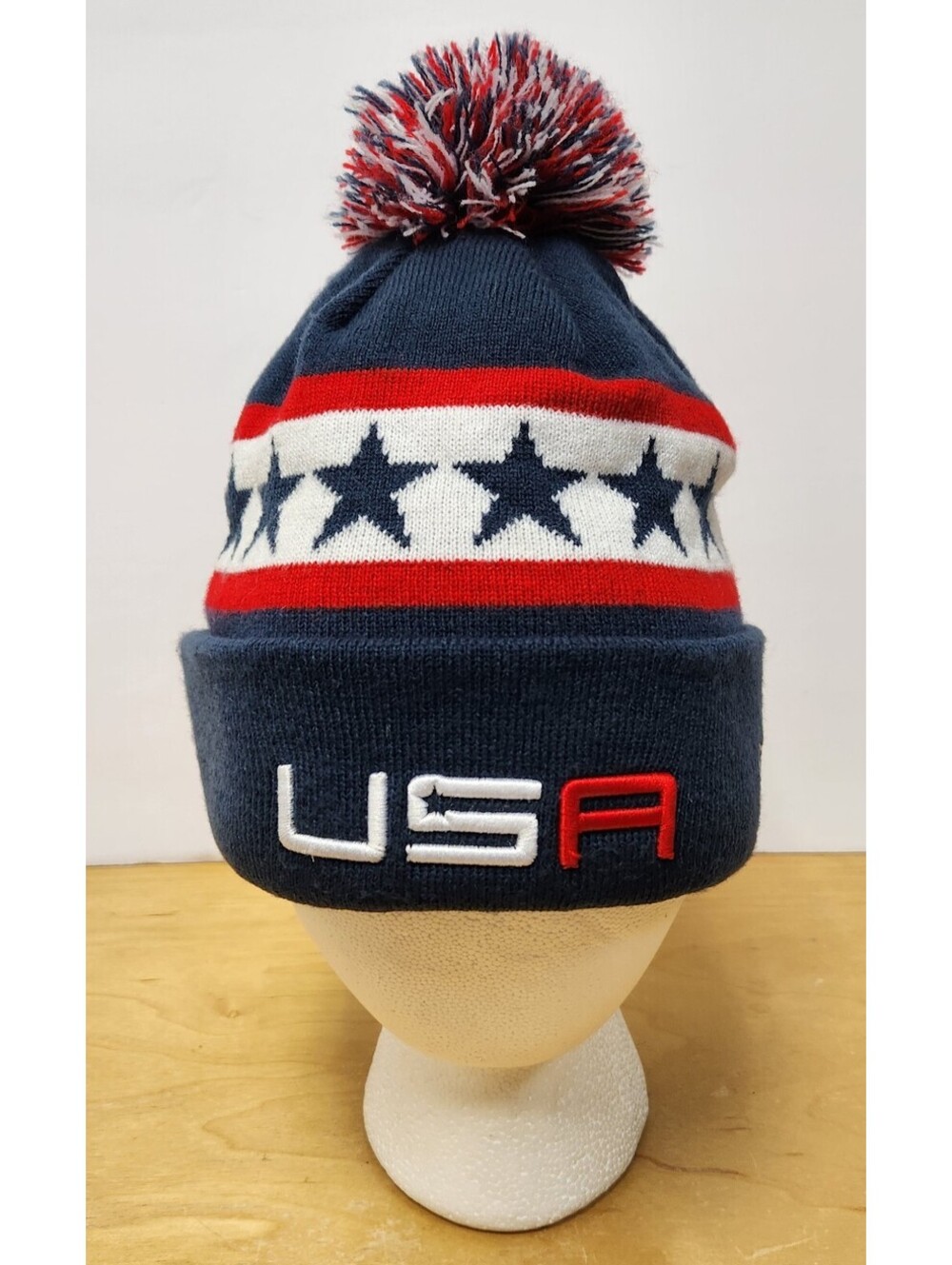 New Era Golf 2016 USA Ryder Cup Fleece Lined Winter Pom Beanie Hat Navy Stars